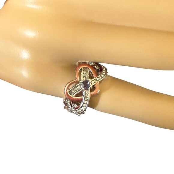 Elegant Silver Rose Gold Heart Infinity Knot Ring Rhinestone Accents Size 7.75 - Picture 3 of 11